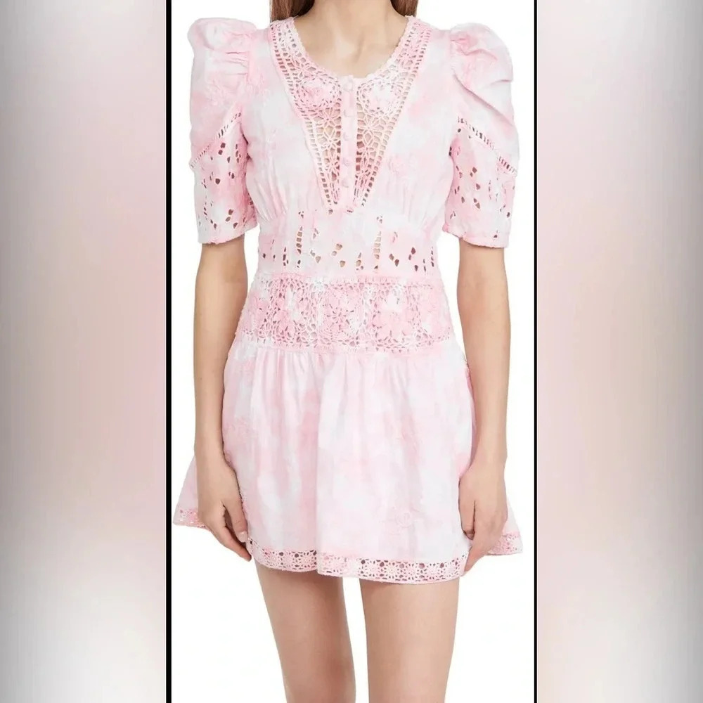 Loveshackfancy Divine Hand dyed Crochet Dress Pink Party size 8